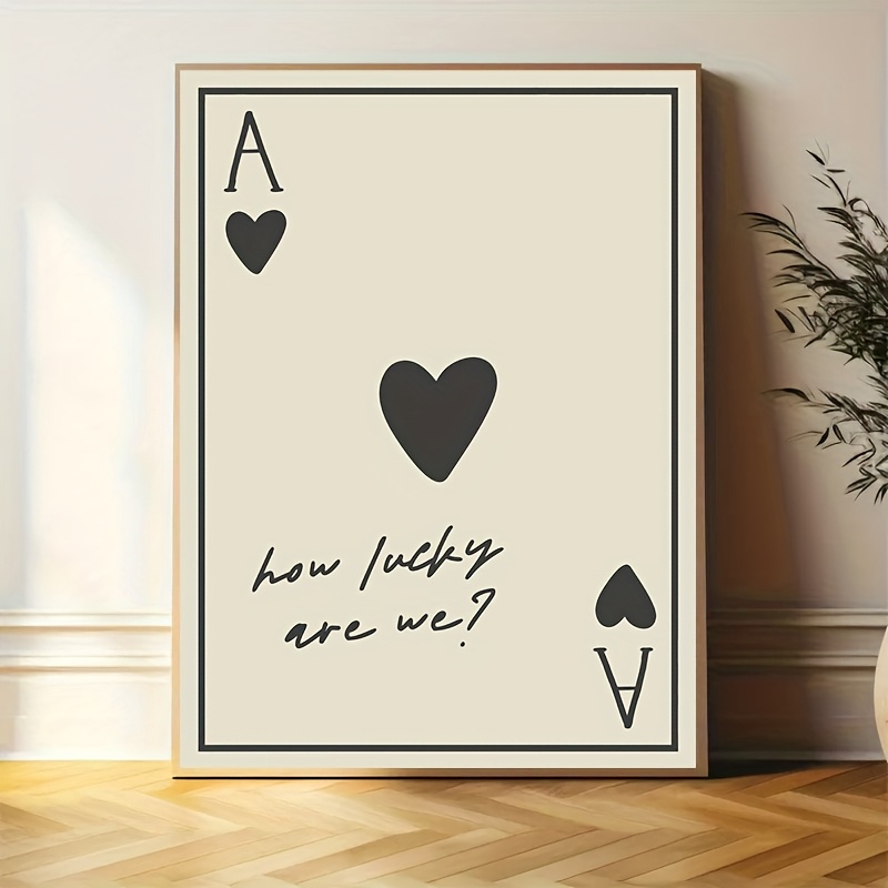 TEMU 1pc Frameless Canvas Poster - "how " Playing Card Art Print, Modern Wall Decor For Bedroom & Living Room, With & Heart Illustration, Light