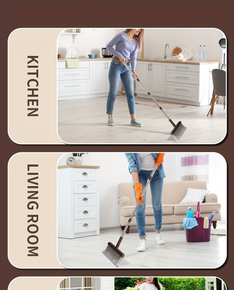 2 in 1 broom and dustpan set with long handle heavy duty stainless steel   for home     mall supermarket cleaning durable hard floor carpet cleaning supplies broom for home dorm room essentials   tool sturdy construction   janitorial staff       materials janitorial staff Product details 7