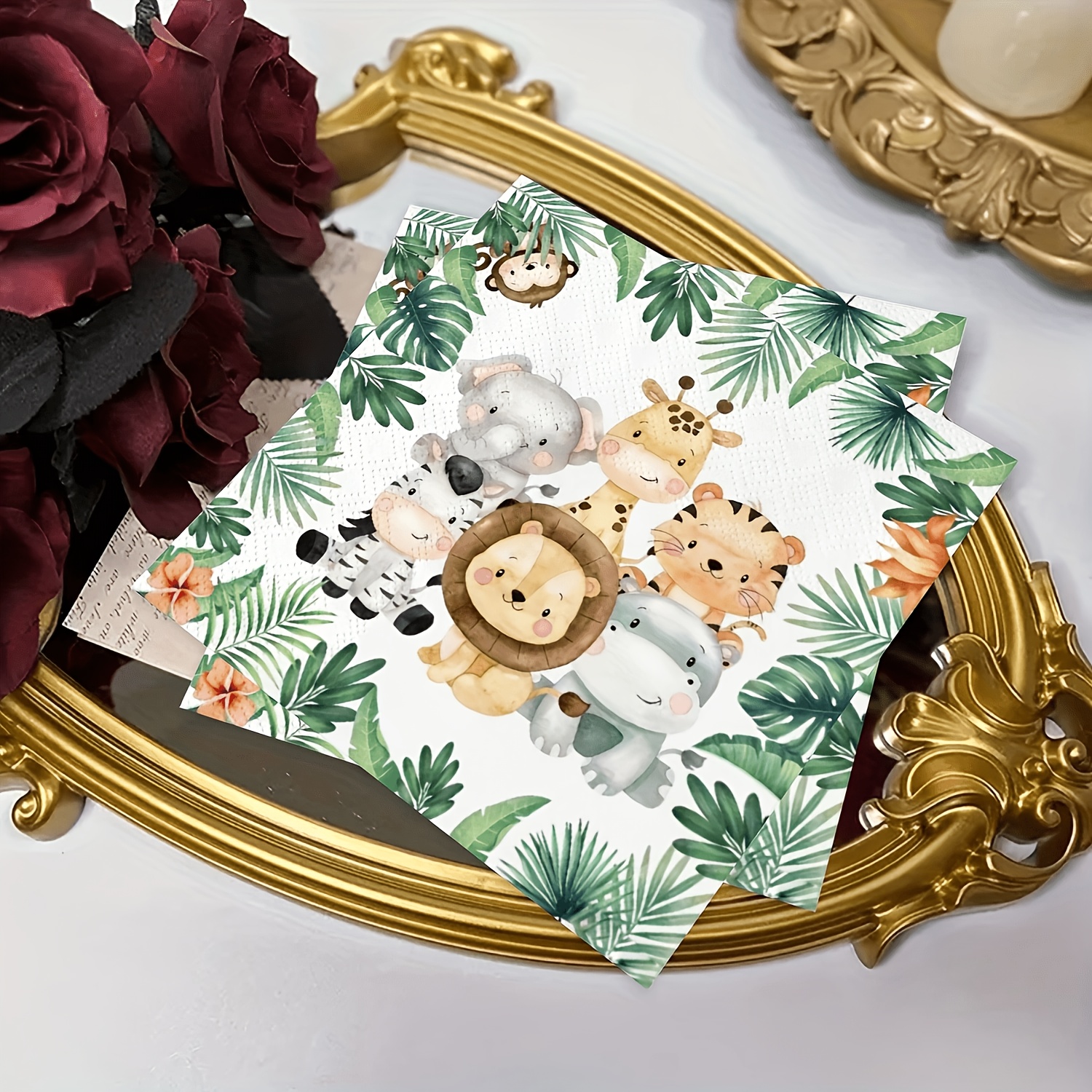 TEMU 40 pezzi Tovaglioli Estetici per Festa nella | Set di Tovaglioli Monouso con Motivi Animali della Foresta | Decorazioni Premium per Feste ,