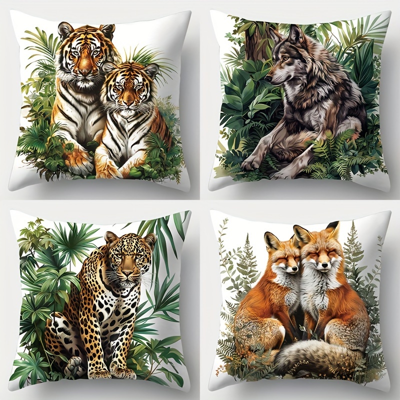 

4-pack Contemporary Animal-themed Throw Pillow Covers 18x18, Polyester Decorative Pillowcases For Living Room And Bedroom, Zipper Closure, Hand-washable, Woven Cushion Covers Without Inserts