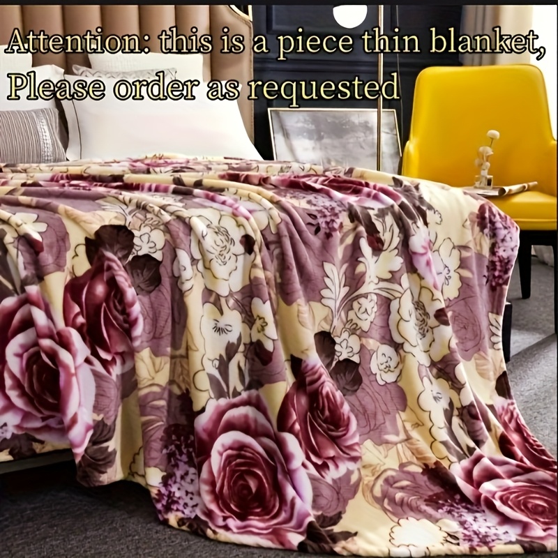1pc floral print flannel blanket cozy throw with vibrant red roses green machine washable soft microfiber for bed sofa living room home decor throw blanket for couch bedroom elegant bedspread plush feel fabric Product details 1