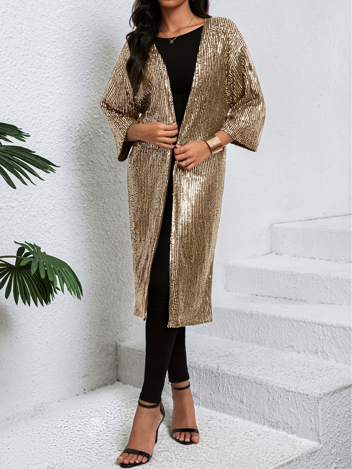 plus size sequin open front cardigan casual long sleeve Temu United Kingdom