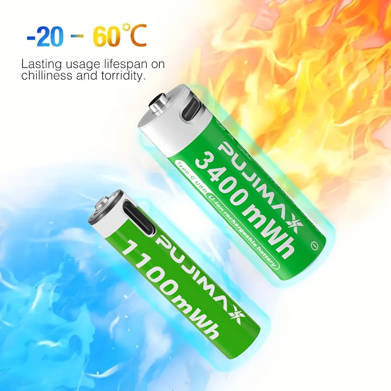   аа+ааа 1.5в 1100мвтг+3400мвтг перезаряджувані літієві батареї з коробкою для зберігання та кабелем для зарядки - висока ємність, тривалий час роботи для пристроїв Опис товару 5