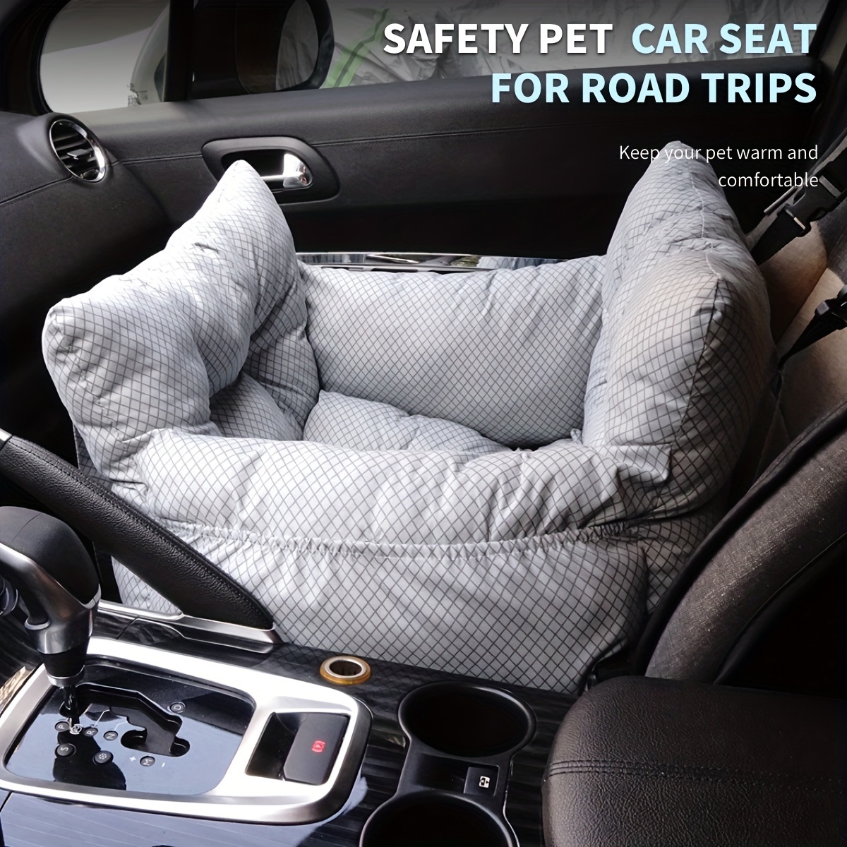 

Deluxe Pet Car Seat For Small To Medium Dogs - Portable, Washable With Pocket & Adjustable Safety Belt - High- Cushion, Detachable Grid Print In Gray & Green