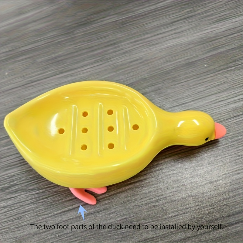 TEMU Porte-savon jaune et blanc de canard, plateau d'évacuation ovale pour salle de bain avec anti-amoncellement, créatif et pratique, de porte-savon