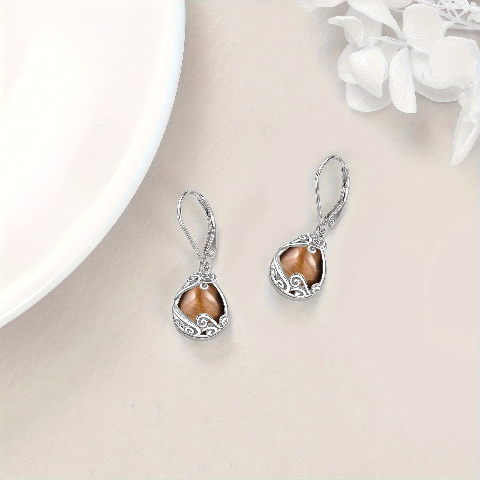 925 sterling   eye stone   drop dangle teardrop earrings tiger eye stone leverback earrings for women jewelry gifts Product details 1
