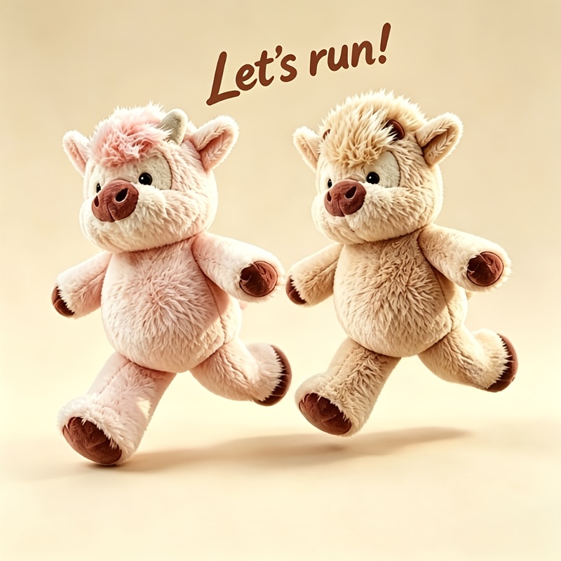 Süßes laufendes Hochlandrind-Plüschtier, Kawaii weiches Stofftier Teddybär, bezauberndes flauschiges Kuh-Haustier, ideal für Heimdekoration.   für Ostern, Weihnachten, Halloween Geburtstage.   beliebtes Geschenk, das von Freunden Familie geliebt wird