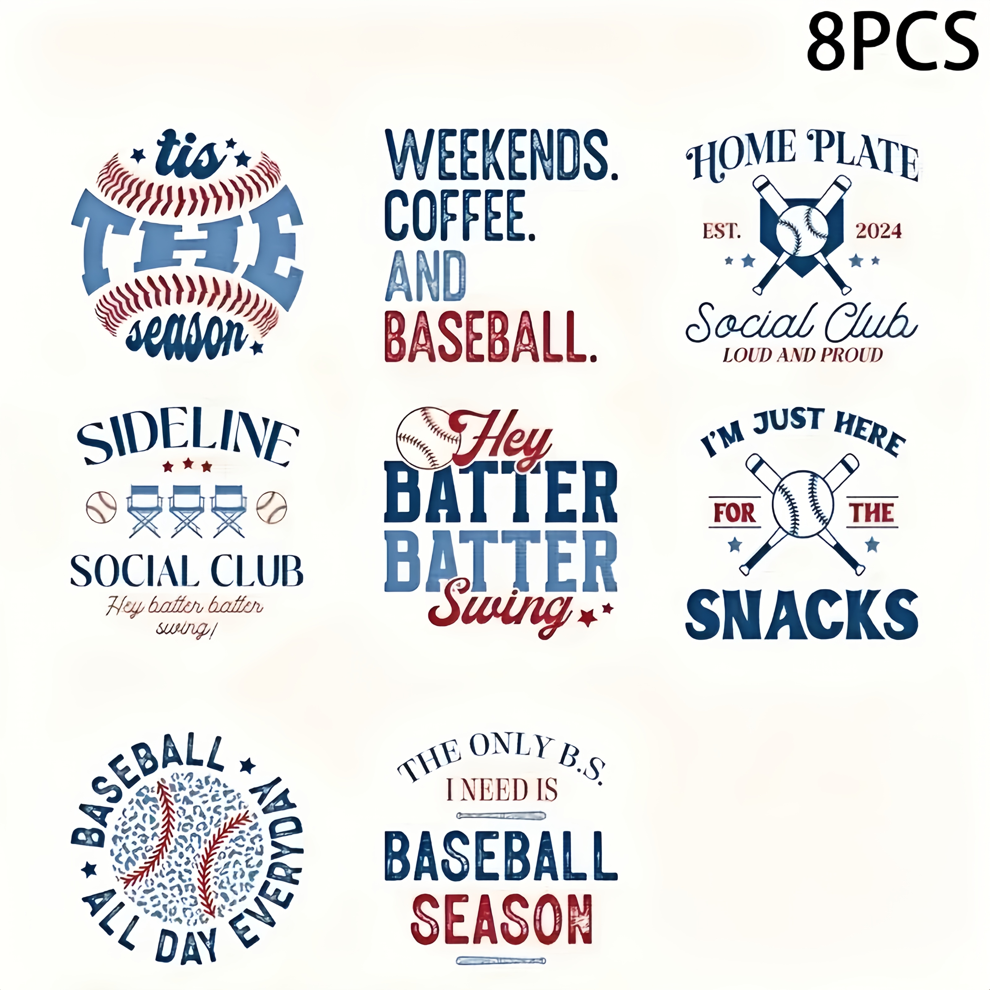 TEMU 8pcs Baseball Uv Transfer Sticker Set, Suitable For Water Bottles And Tumblers, Dtf Transfer Vinyl Stickers Suitable For 16-ounce Glassware, 3d