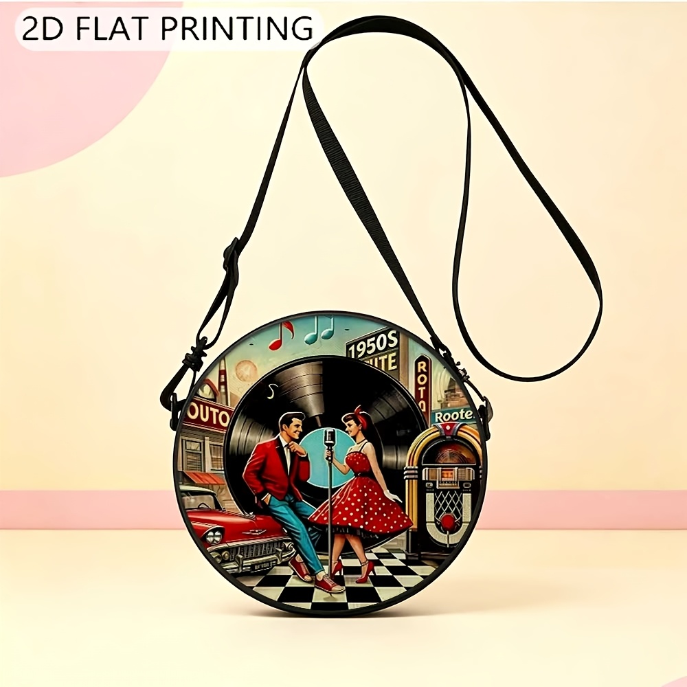 TEMU 1 pieza Bolso de para mujer con estampado temático de de 50, bolso bandolera de moda, detalles divertidos con forro duradero