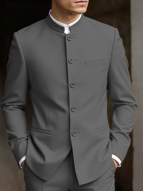 2pcs mens chinese suit chinese stand collar fit suits front button pant set