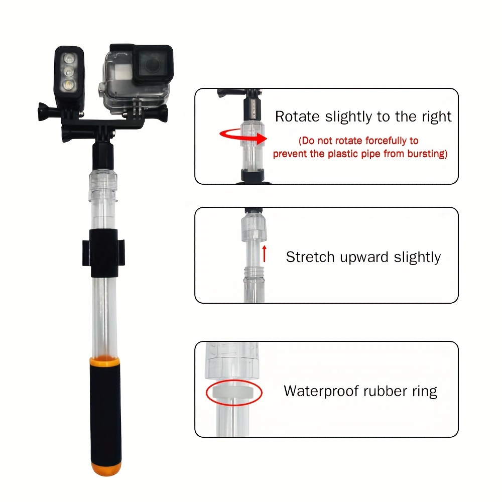 the transparent selfie stick is used for action cameras details 2