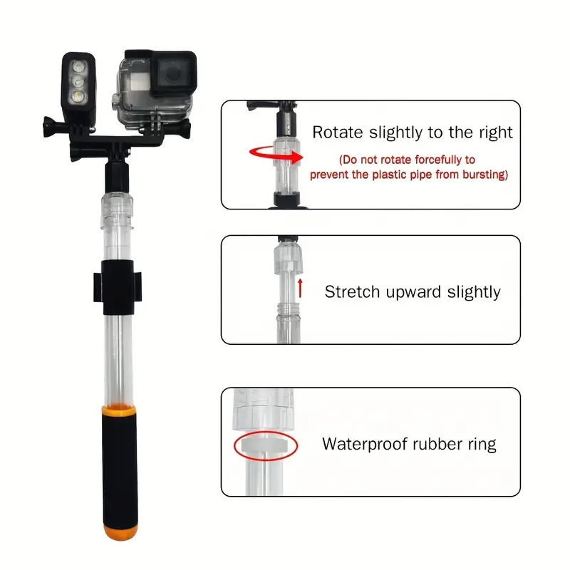 the transparent selfie stick is used for action cameras details 2