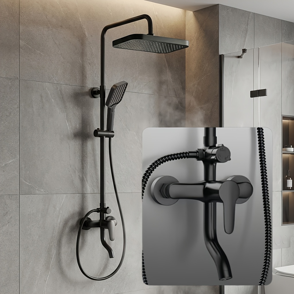 Modern Black Showerhead Set with Piano Key Rainfall Shower System