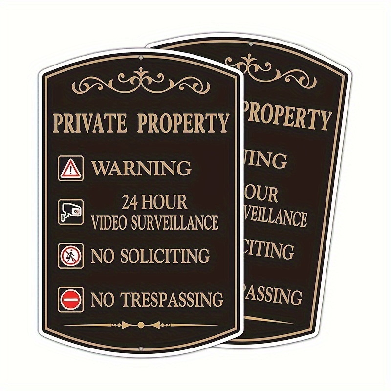 

2 Pack Private Property Warning Sign 24 Hour Video Surveillance No Soliciting No Trespassing, 12 Inches Aluminum Metal Yard Sign, Weatherproof, Indoor Outdoor Use