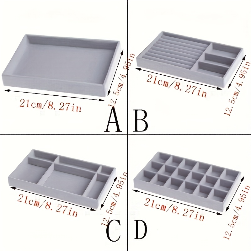 TEMU 4pcs Elegant Velvet Jewelry Storage Set, Jewelry Box With Multi-grid Storage - Filler Tray For Rings, Earrings, Necklaces, Bracelets And Accessories, Vanity Table And Drawer Jewelry Storage Trays