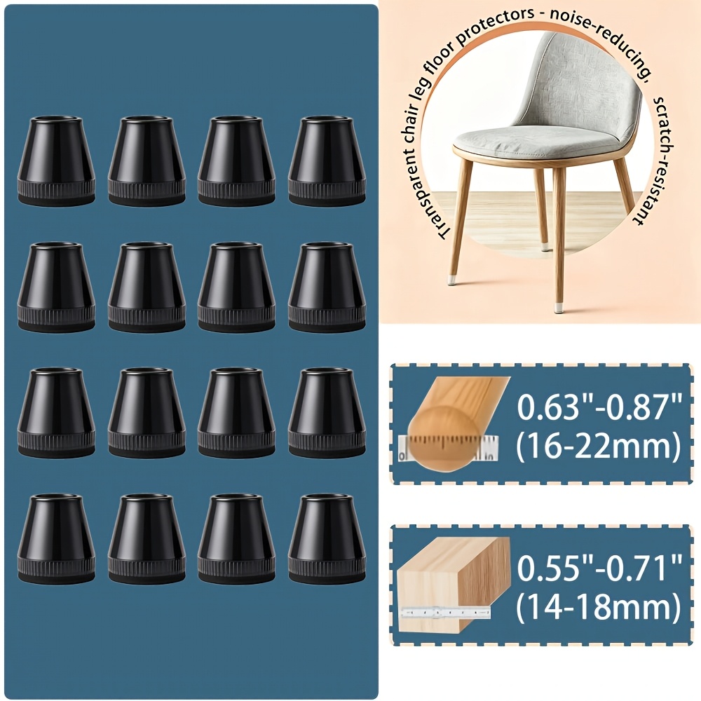 TEMU 16 Pezzi Protezioni per Gambe Sedie - Cuscinetti Antiscivolo in Silicone per Gambe Mobili, Riduzione del Rumore, Antigraffio, Adatti per Sedie e