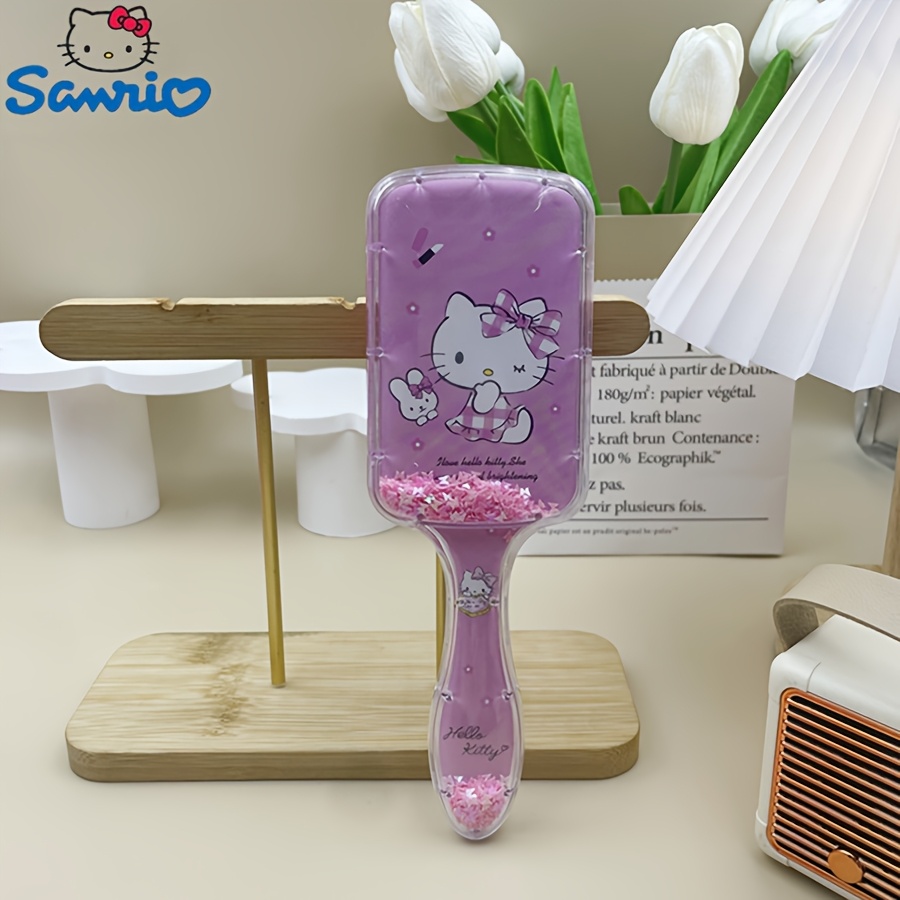 TEMU Hello Kitty Cinnamoroll Sparkling Air Cushion Comb By - Gentle Bristles, Comfortable, Versatile For Hair Type, Ideal Present, Trendy Cartoon Style, Handy Massage Comb For Women, Halloween Treat