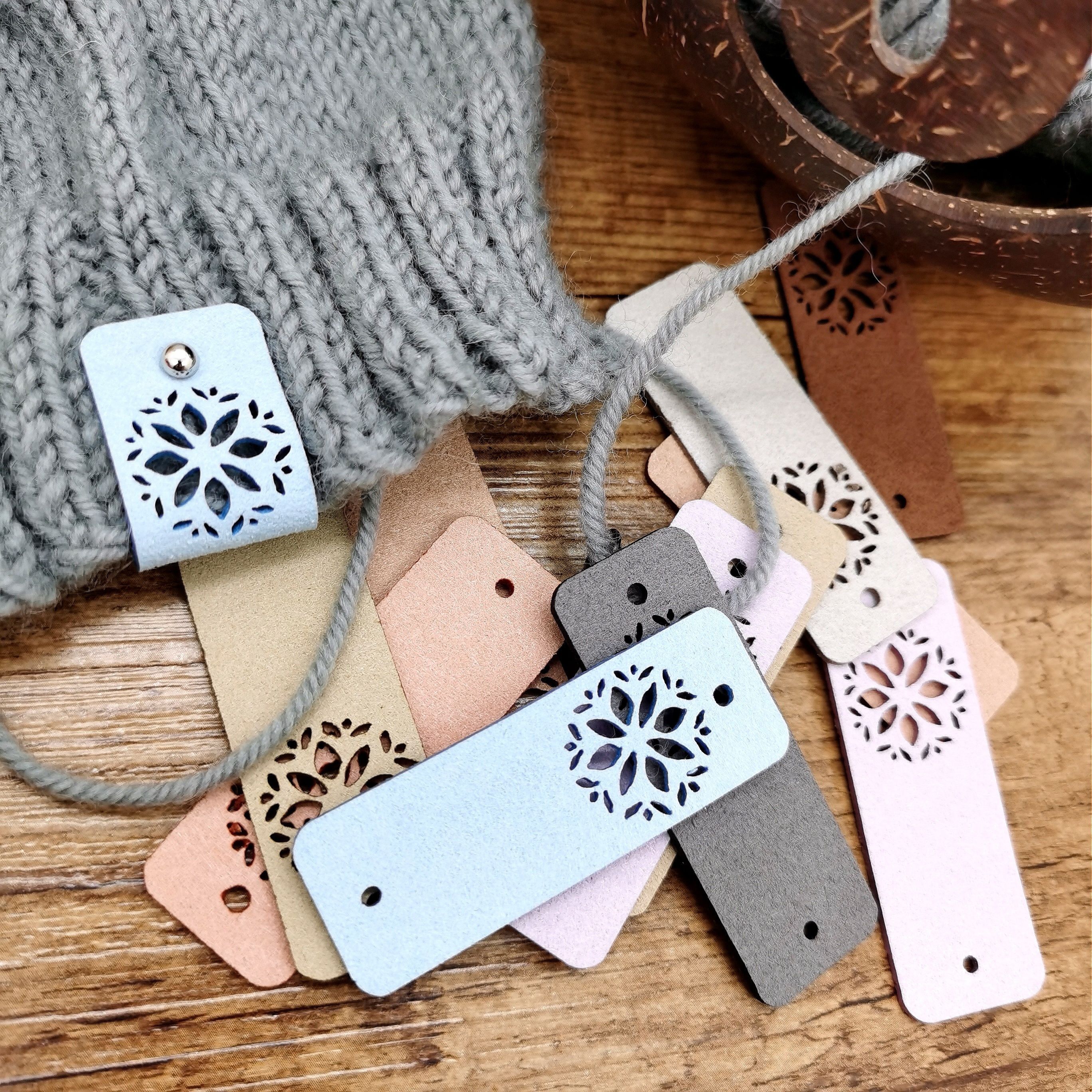 

8pcs Handcrafted Artificial Leather Tags With Cut-out Designs, Includes 8 Sets Of Pins - Crafting And Personalization