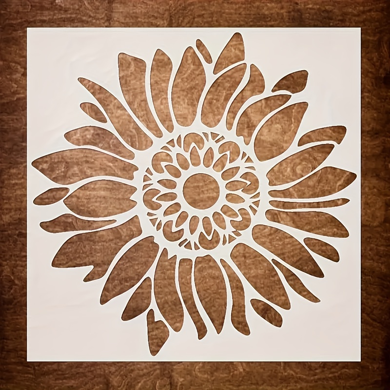  . 12-zoll böhmische sonnenblumen schablone – robuste kunststoff wand,  ,  , terrassen-malwerkzeug mit modernem pflanzen-design, filigranem blütenblatt- und blattmuster, wiederverwendbare sonnenblumenform für wohnkultur,  , blumenmuster für bastelfreunde