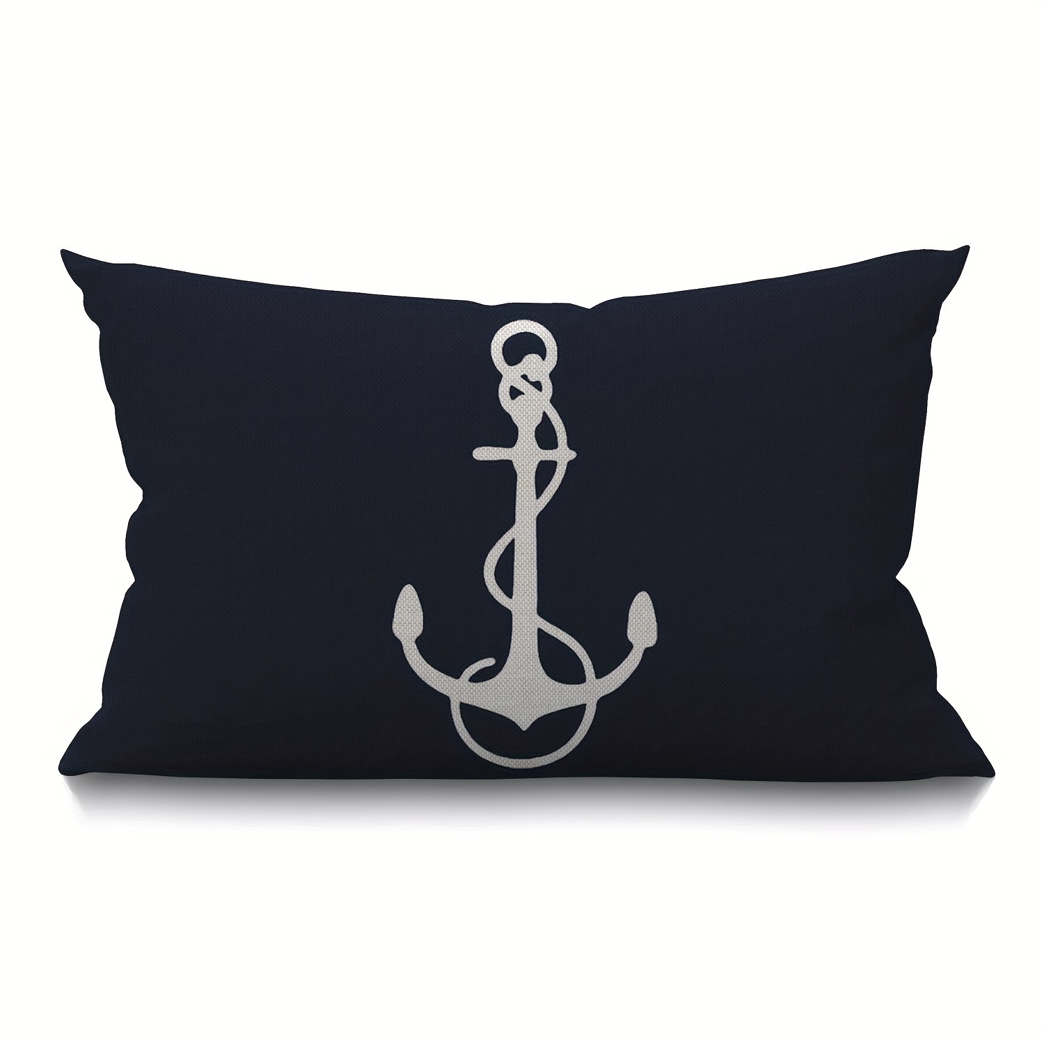 

1pc Smooffly Oblong Short Plush Throw Pillow Case Navy Blue White Nautical Sailing Decor Anchor Cushion Cover Sofa Armchair Bedroom Livingroom, No Pillow Insert, 12 X 20 Inch