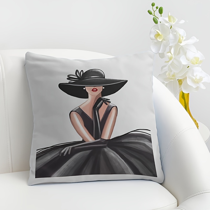 1pc french style double sided retro   lady portrait pillowcase   polyester woven decorative   cover with zipper machine washable 17 7 x 17 7 inches for sofa and bedroom decor no insert included details 6