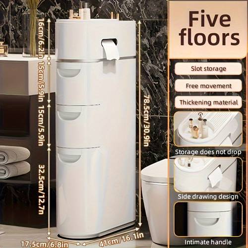organizer cart with three layers and a tissue holder made of white plastic suitable for the bathroom kitchen or living room toilet paper storage containers