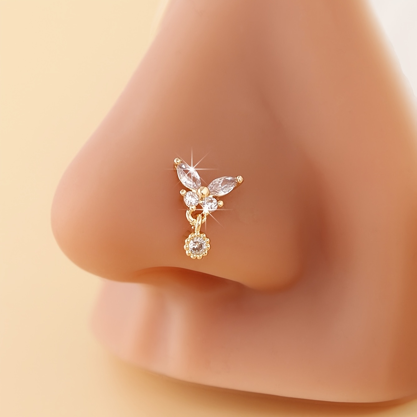 1pc Pendant Nose Stud Style . Synthetic Zirconia Shaped Piercing Nose Stud Nose Jewelry Body Piercing Jewelry Dating Gift Daily