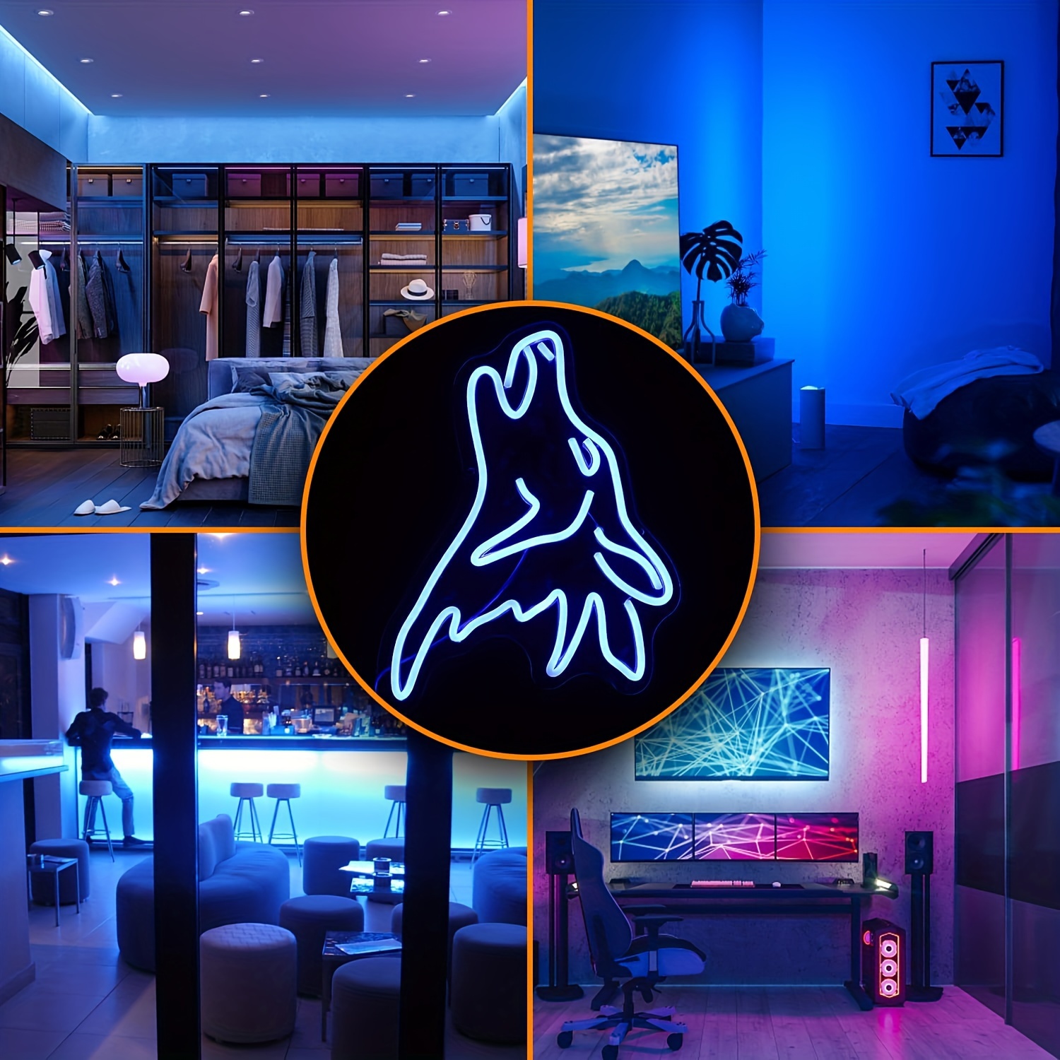blue led wolf neon light dimmable usb wall decor for bedroom