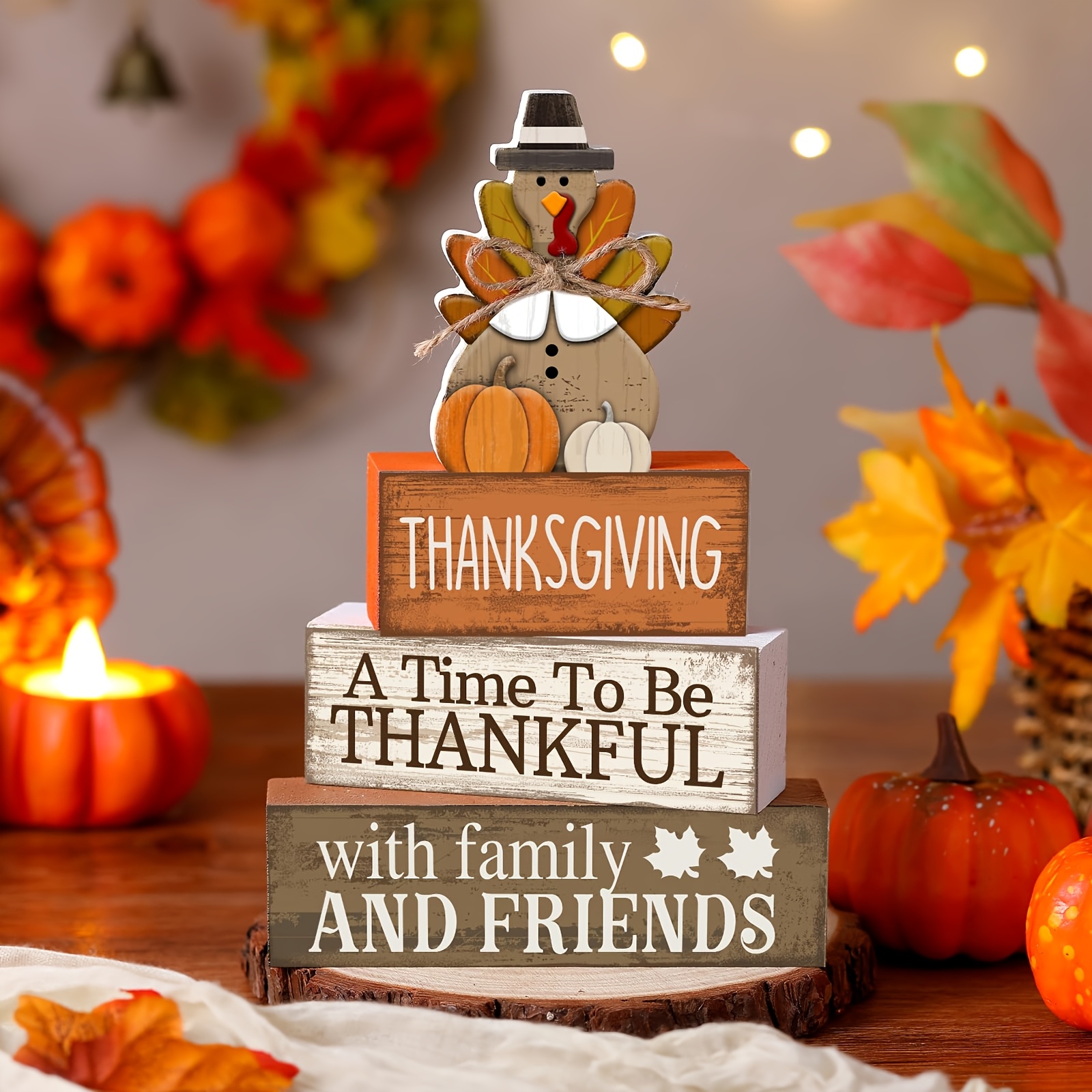 TEMU Rustic Farmhouse Tiered Tray Centerpiece With Wooden Turkey Ornaments - Multi-tier Table Decor Suitable For Thanksgiving, Autumn Table