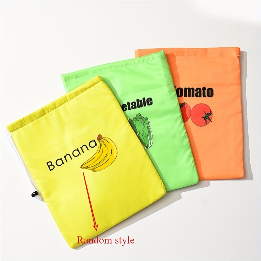TEMU Random 3pcs Fresh Produce Drawstring Storage Bags, Reusable Banana, Tomato, Lettuce Bags, Suitable For Kitchen, Office, Bedroom Organization,