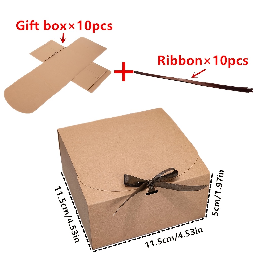 E-shop 20 Stück (10 Geschenkboxen und 10 Bänder) Kraftboxen mit braunem Band, braune Geschenkverpackungsboxen, Schmetterlingsband-Geschenkboxen,
