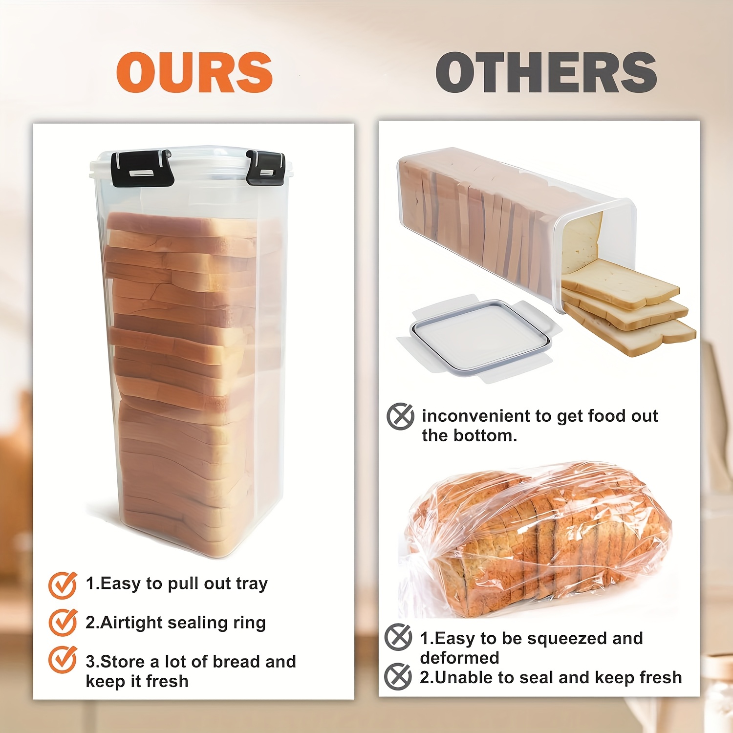 Food Storage Container with Lid and Seal, Rectangular