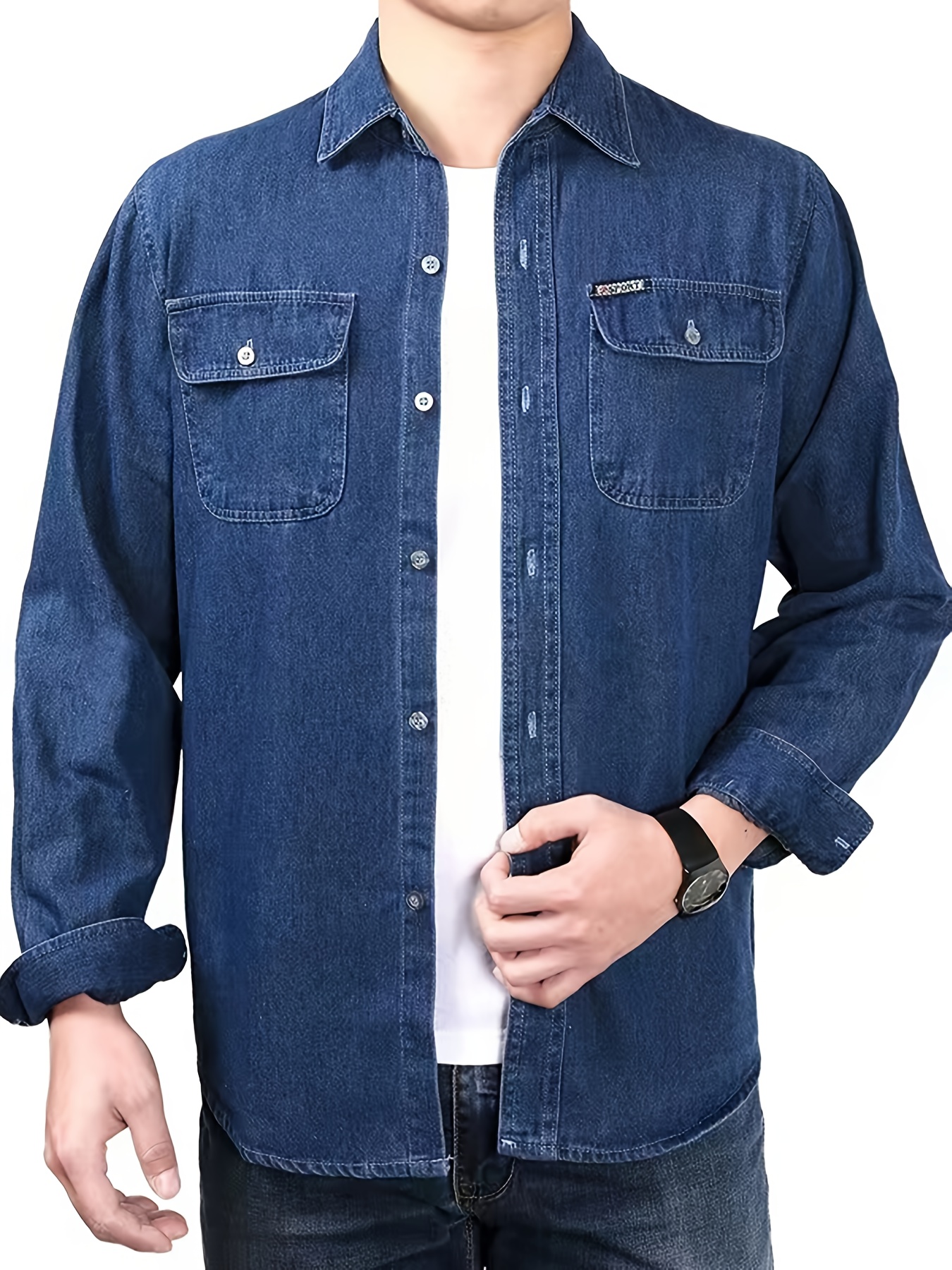 Men's Spring/Autumn Denim Shirt Long Sleeve Fashion Loose Casual Pure Summer Lightweight Workwear Labor Protection Jacket