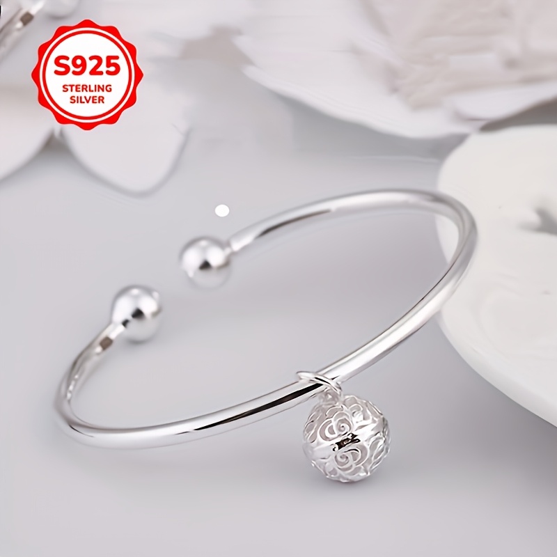 

Classic Brilliance, Elegant 925 Pure Silvery Open Bracelet - Hypoallergenic, Simple And , Suitable For Casual Decoration And Gift