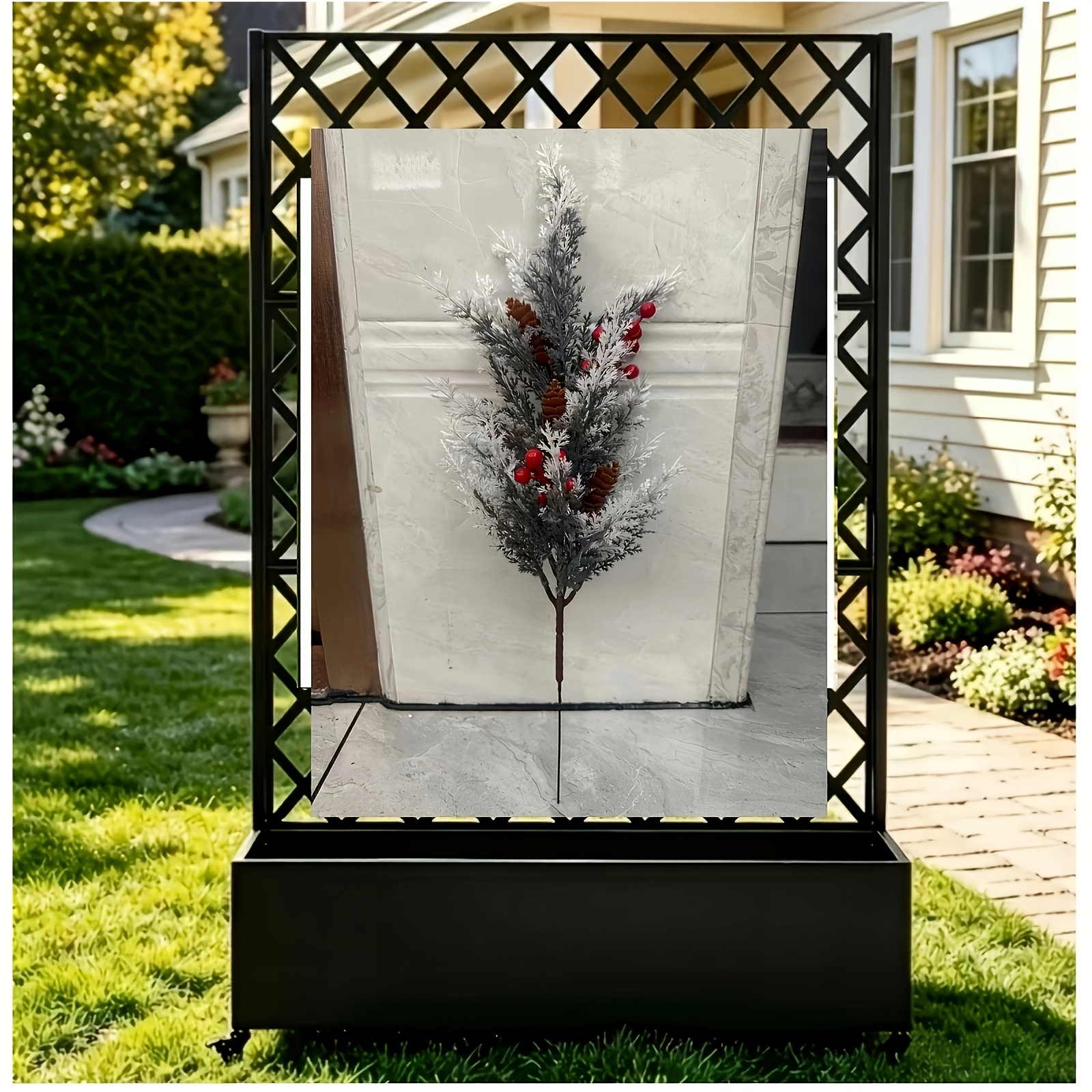 TEMU Arbre de Noël artificiel haut de gamme à au sol avec rouges et pommes de pin, un pour les décorations de Noël intérieures/extérieures. Convient