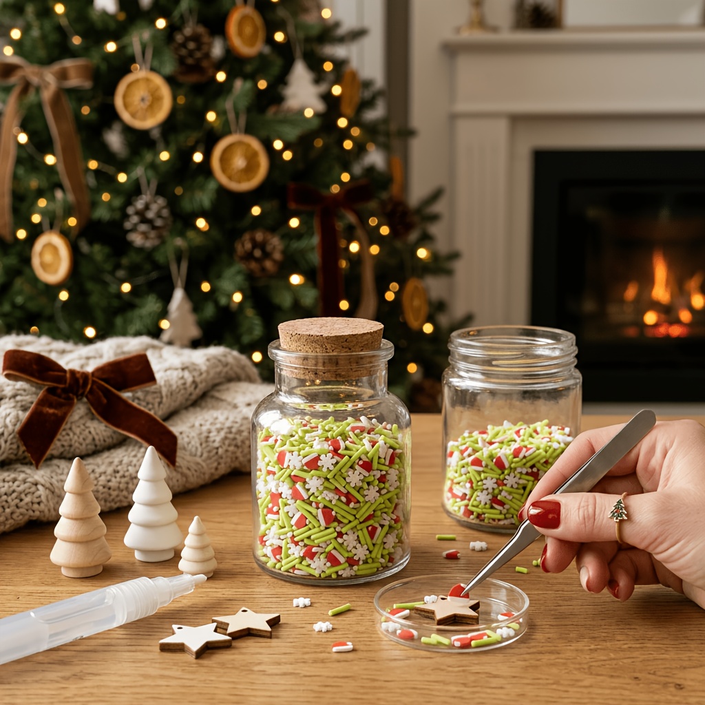 TEMU 2250pcs Christmas Polymer Clay Slices, Santa Hat Snowflake And Green Rods Mixed Craft Pieces, Mini Xmas Clay Fillers For Resin Shaker, Tumbler