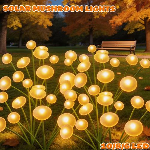 10 luces de hongo led con energía solar y 8/6 leds, ideales para exteriores. luces de jardín con clasificación ip44 son perfectas para decorar patios , mejorar la estética de jardines festivos e exteriores.