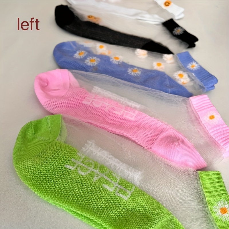 5 pairs of floral prints with contrasting fishnet stockings, breathable and comfortable ankle socks, Women's stockings and sweaters.