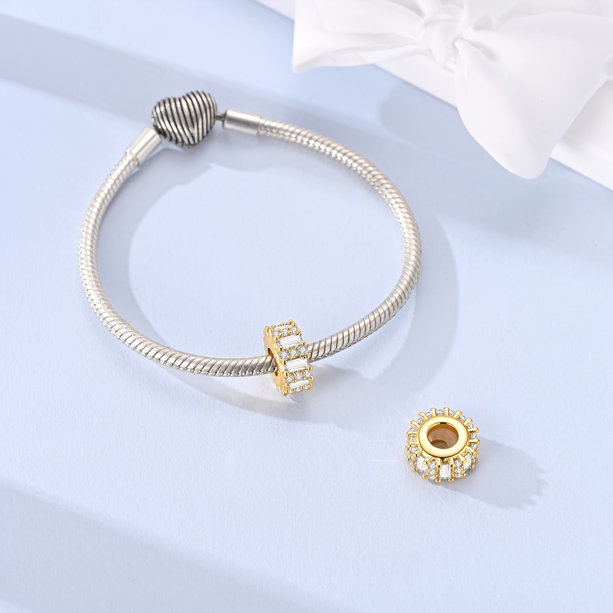 18K Gold Plated Sparkling Square Cubic Synthetic Zirconia Spacer Bead Charm