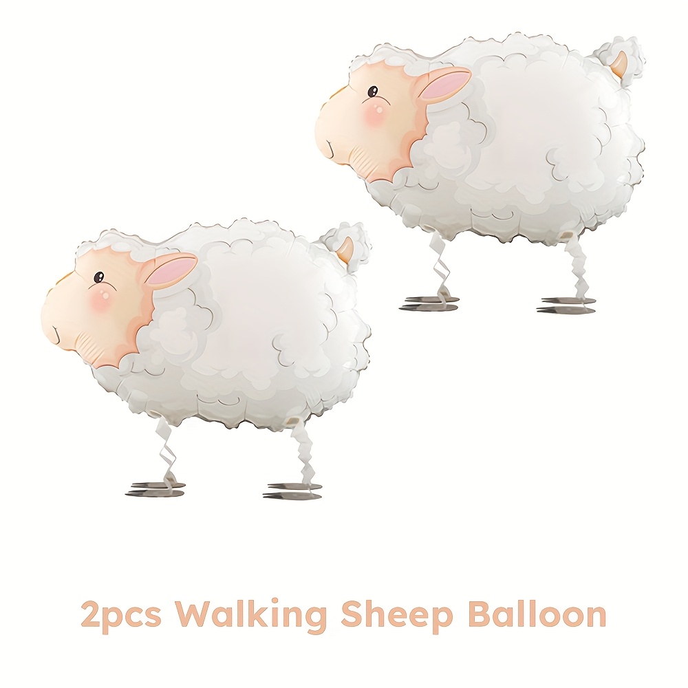 Image of 2pcs Walking Sheep Balloons, Film Animal Balloons, Farm Pet Theme Party Decorations Supplies & Favors Wedding Birthday Gathering Party Indoor Outdoor Decor