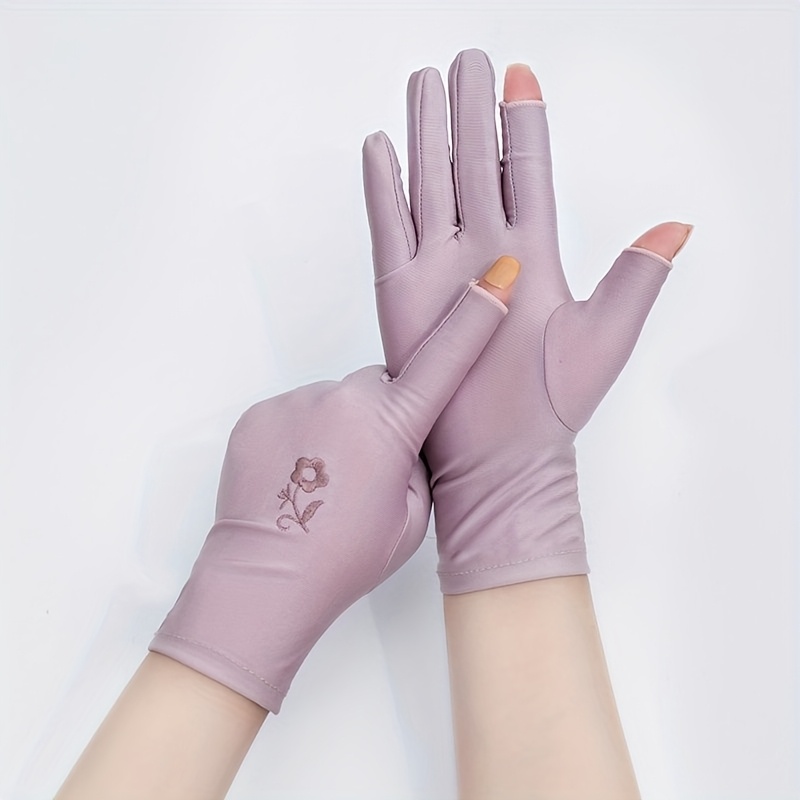 TEMU Spring And Summer Two-finger Sunscreen Gloves For Women Thin Half-finger Sunscreen Two-finger Elastic Touch Screen Autumn
