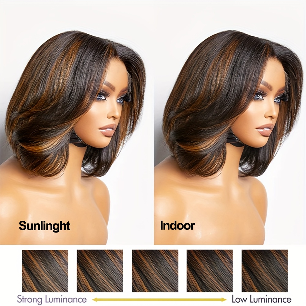 Brazilian Human Hair Bob Wig with 4x4 Lace Closure - 150% Density Body Wave Caramel Brown 30.48 cm Short, Pre-Plucked Baby Hair & Glueless Design, Adjustable Cap for Men & Women, All Ethnicities, Hair Wig