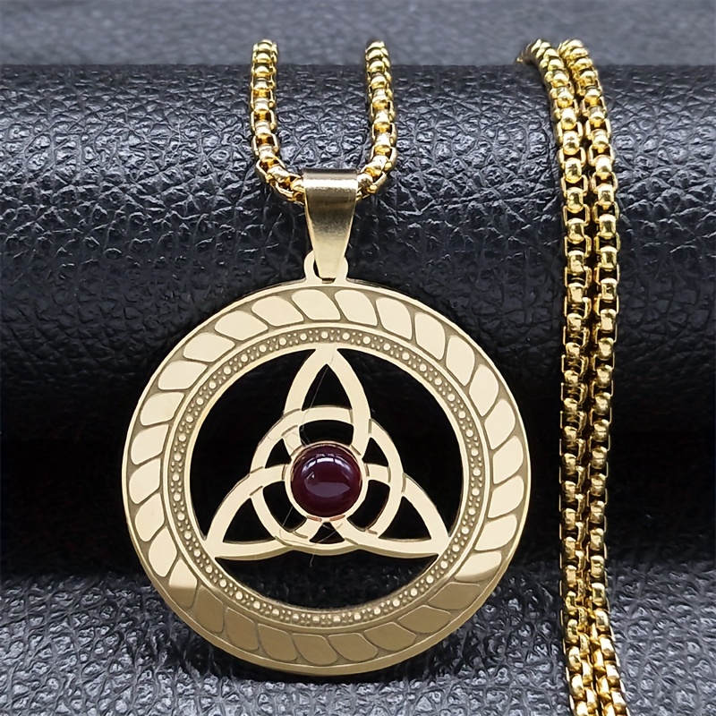 Celtic Necklace for Women Men Silvery Stainless Steel Stone Witch  Necklaces Jewelry collar N8064S02