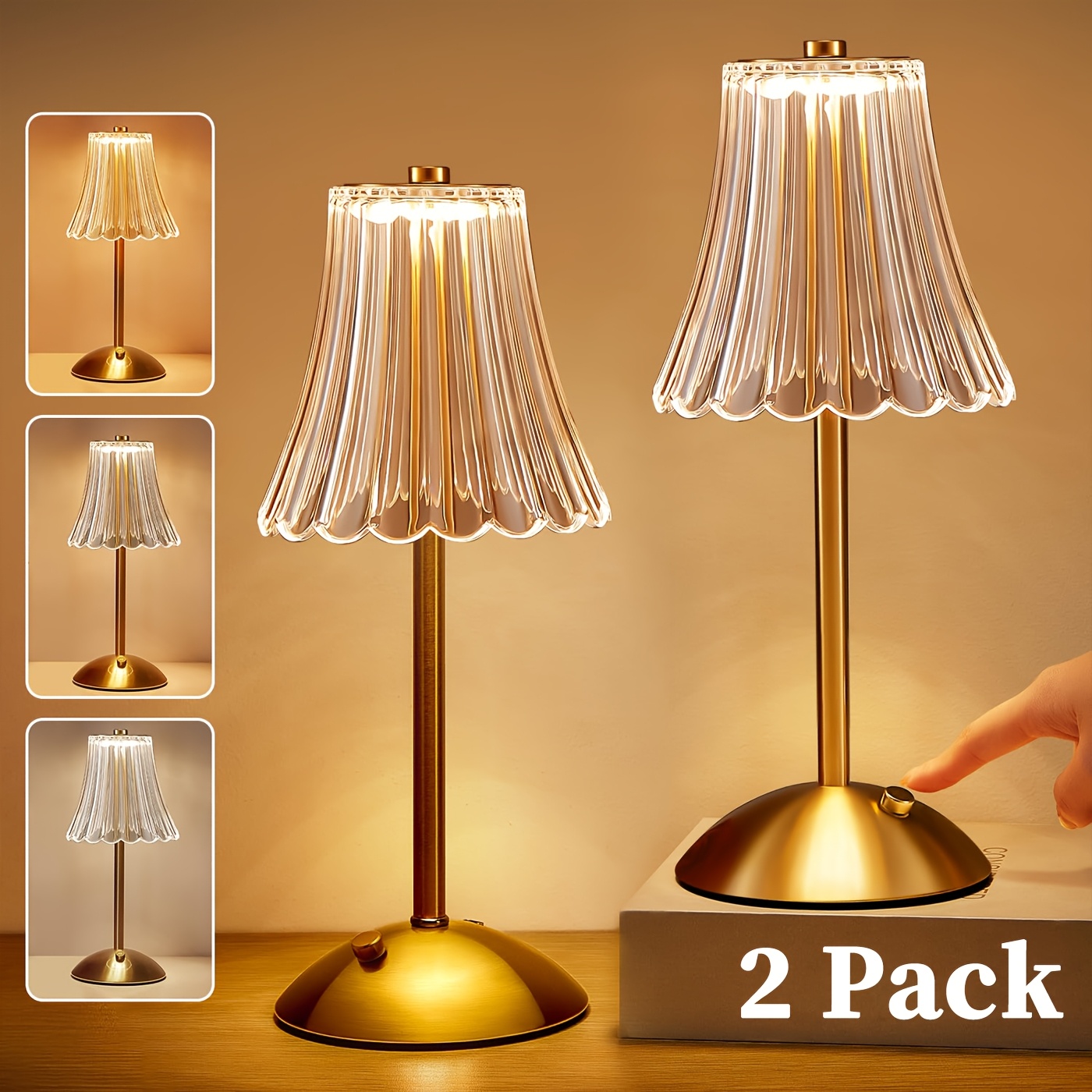 TEMU 1pc/2pcs Vintage Mini Lamp, Suitable For Household, Dining Table, Dining Room Cordless Table Lamp, Golden Rechargeable Lamps, Usb Charge 12''