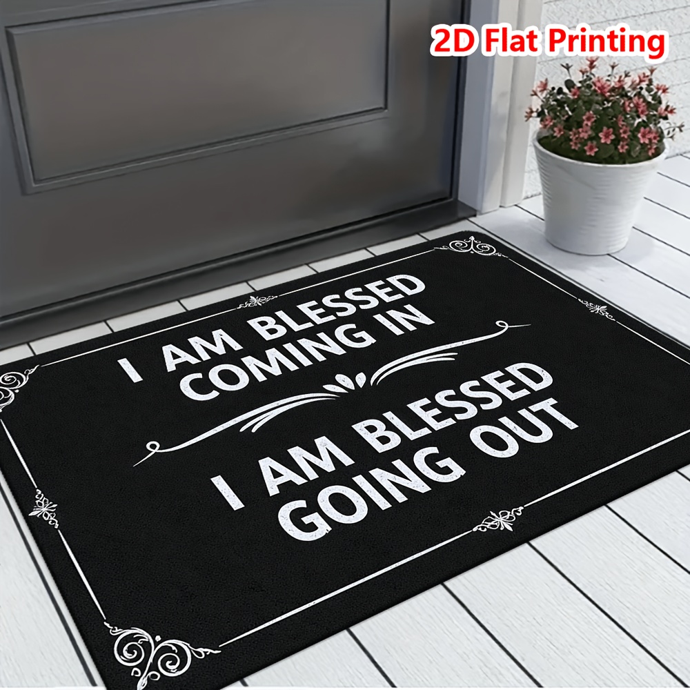 TEMU Product: [flannel + 1cm Thick Sponge Material] 1pc Floor Mat, Elegant Black Door Mat With "i , Going Out" Text, Vintage , Ideal For Indoor