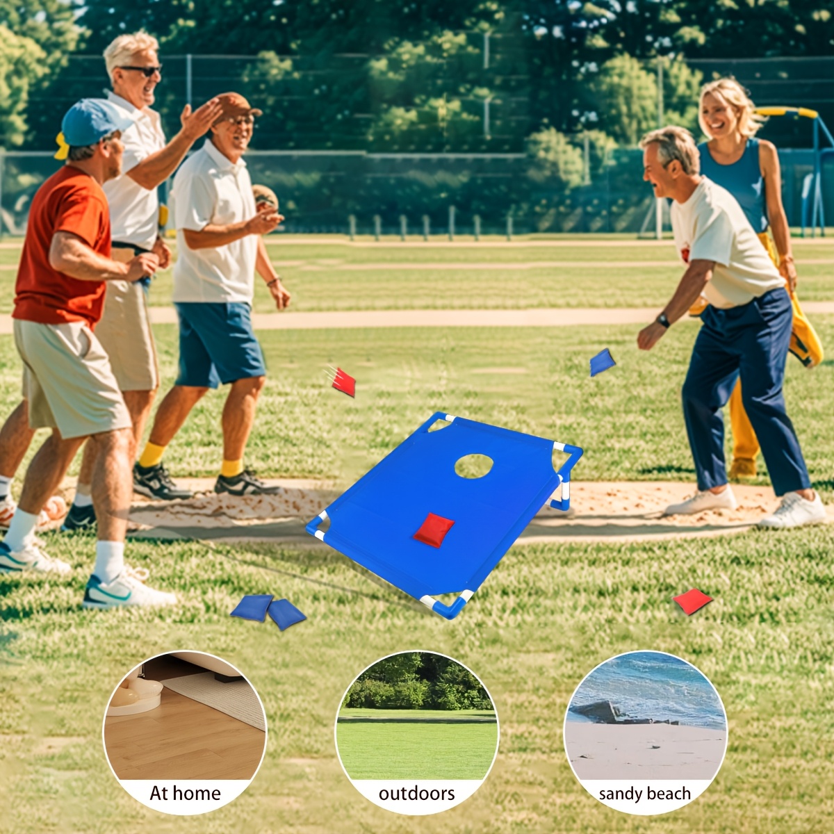 A Game Set Featuring 6 Bean Bags And a Cornhole Board - Suitable for Portable Indoor And Outdoor Entertainment for Ages 14 And Up - Made with Durable Polyester Fabric.