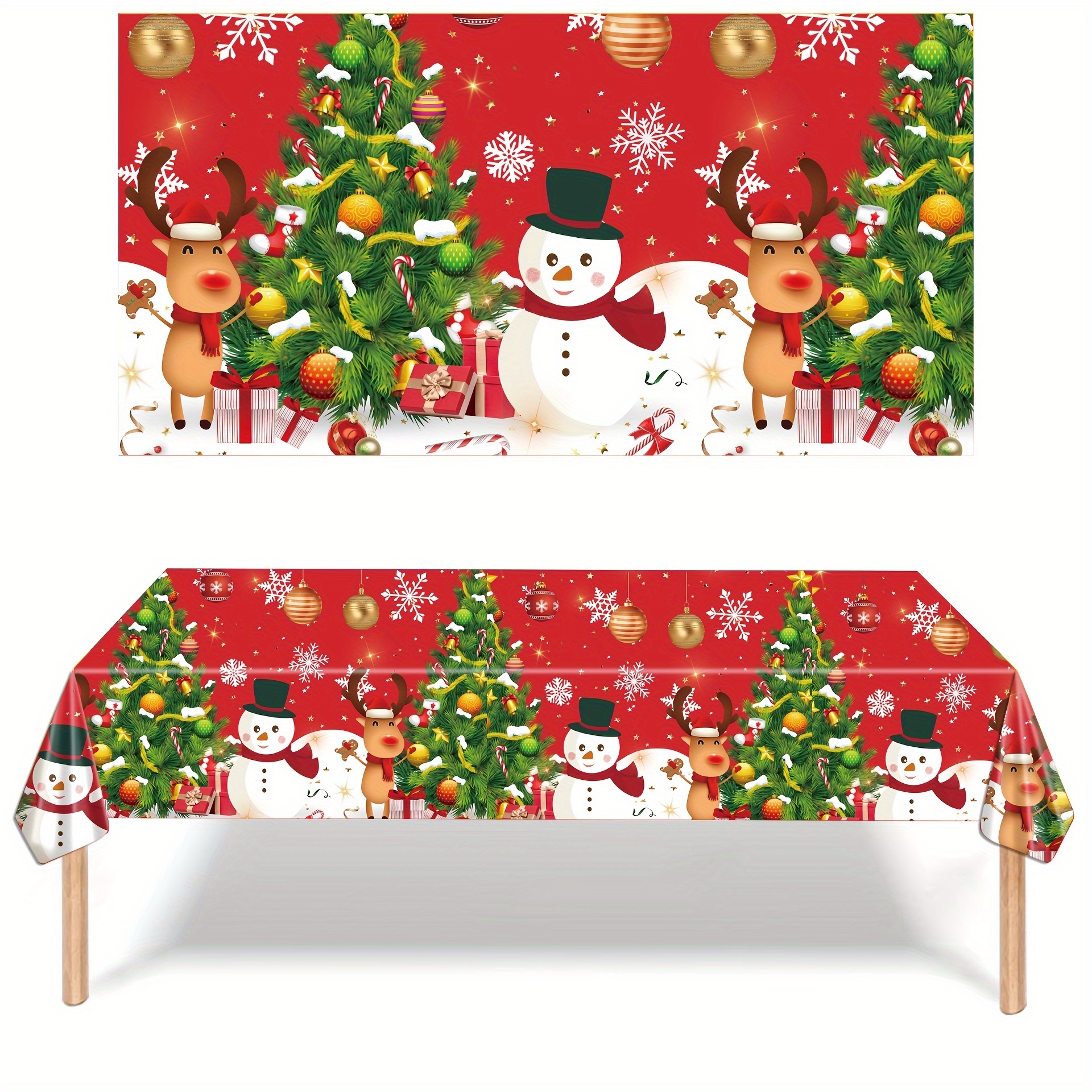 

Christmas Tablecloth - Snowman, Reindeer & | Holiday Parties & Winter Celebrations | Plastic, 1pc