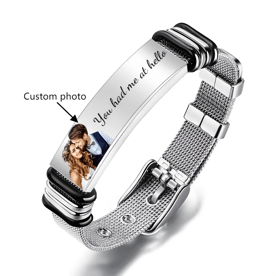 TEMU Custom Photo And Engraved Stainless Steel Bangle Bangle Bracelet Best Something New Gift For Wedding Day