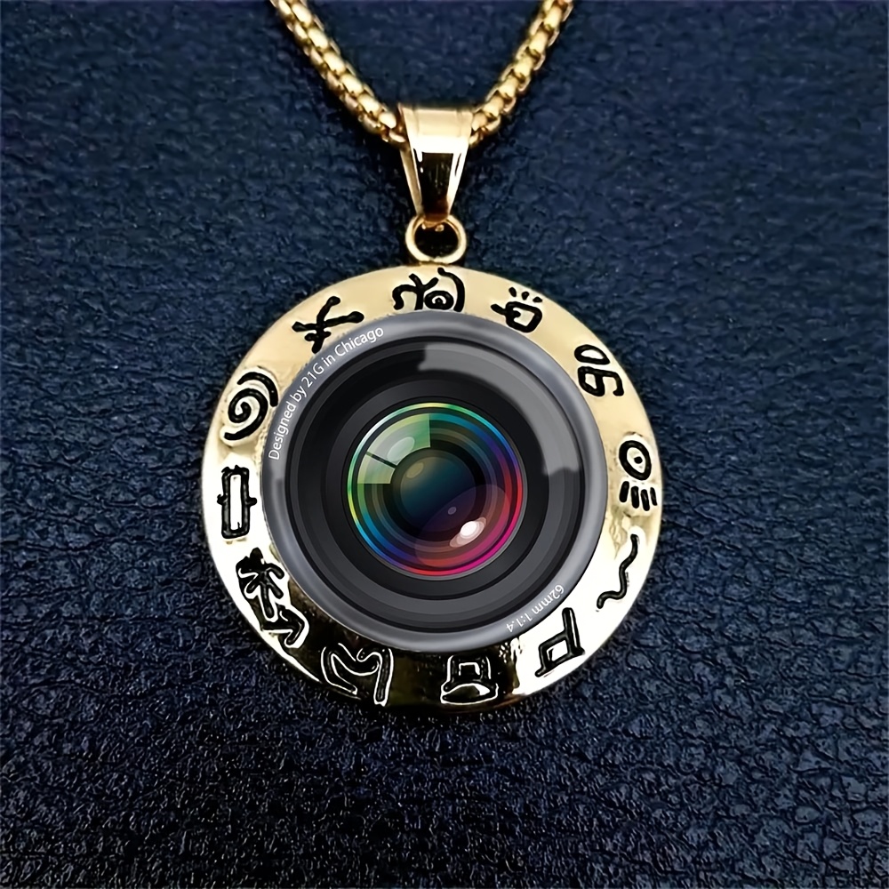 TEMU A Circular Camera Lens Design Pendant Necklace With Mysterious Symbols; A Unique Piece Of Jewelry Suitable For Everyday Wear Or As A Gift.