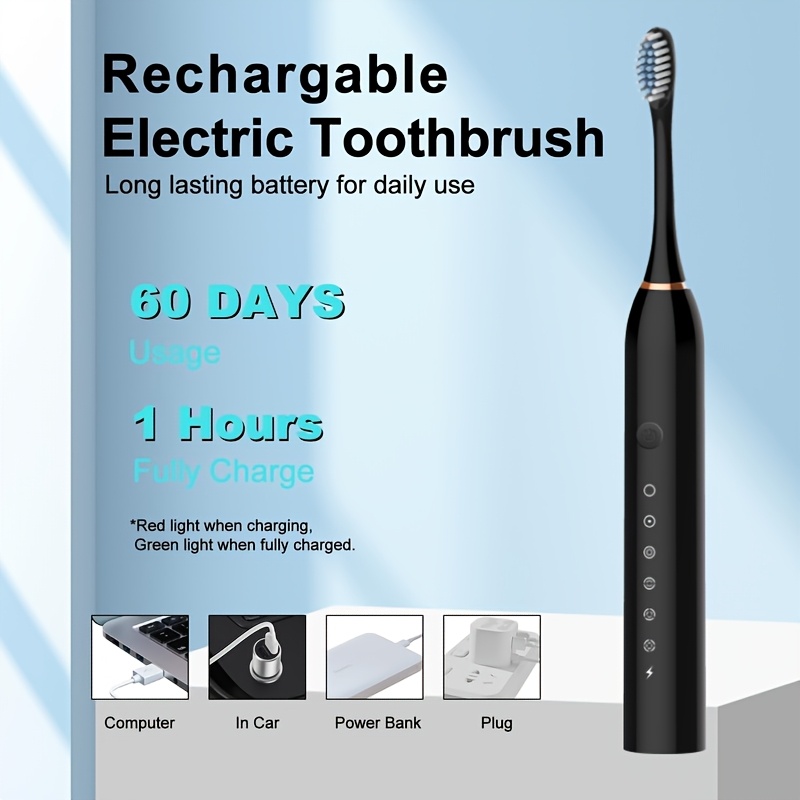 Electric Toothbrush with 6 Modes- Effectively Cleans Teeth & Gums, Rechargeable USB Electric Toothbrush with Replacement Head, Sonic Electric Toothbrush for Adults, Available In 3 Colors 14 Electric Toothbrush with 6 Modes- Effectively Cleans Teeth & Gums, Rechargeable USB Electric Toothbrush with Replacement Head, Sonic Electric Toothbrush for Adults, Available In 3 Colors